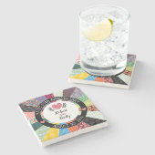 Personalisiertes 60-jähriges Jubiläum, Patchwork Q Steinuntersetzer (Seitenansicht)