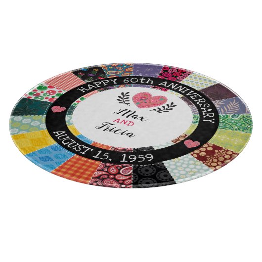 Personalisiertes 60. Jubiläum, Patchwork Quilt Schneidebrett (Ecke)