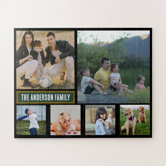 Personalisiertes 6‑Foto-Familienname-Geschenk  Puzzle (Horizontal)