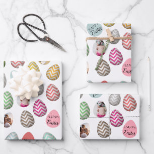 Personalisiertes 6 Foto Pastelleier Ostermuster Geschenkpapier Set
