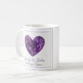 personalisiertes 6. Hochzeitstag lila Herz Kaffeetasse (Vorderseite Links)