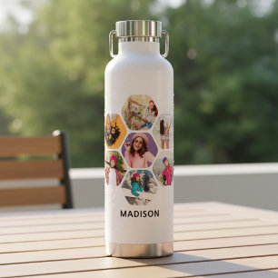 Personalisiertes 7-Foto-Sechseck-Collage-Name Trinkflasche