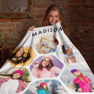 Personalisiertes 7-Foto-Sechseck-Fotomontage-Name Fleecedecke
