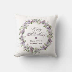 Personalisiertes 80. Geburtstagsgeschenk Lila Flie Kissen