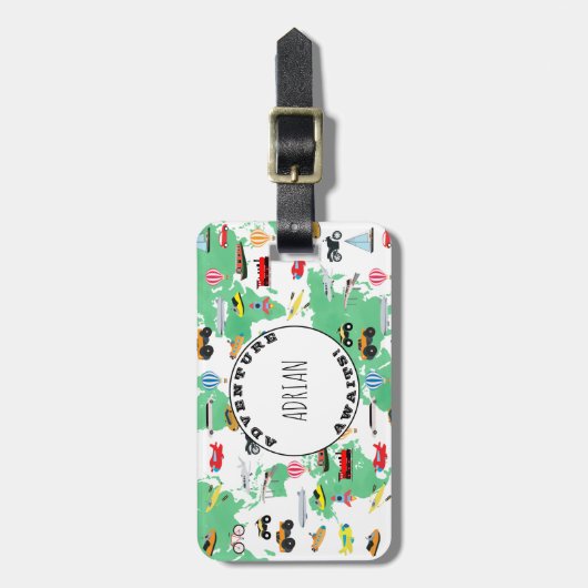 Personalisiertes Abenteuer erwartet Weltkarte-Fahr Gepäckanhänger (Vorderseite vertikal)