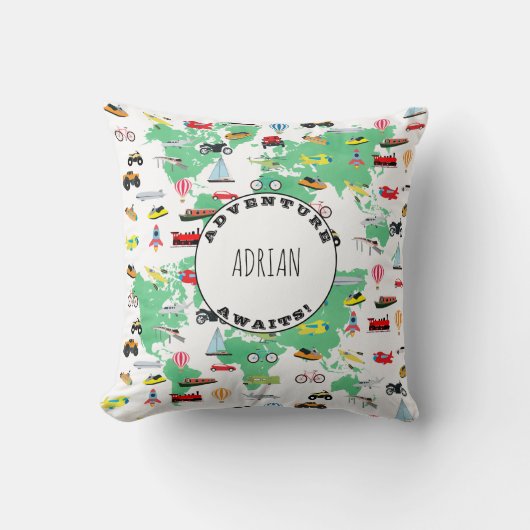Personalisiertes Abenteuer erwartet Weltkarte-Fahr Kissen (Vorderseite)