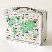 Personalisiertes Abenteuer erwartet Weltkarte-Fahr Metall Brotdose (Rückseite)