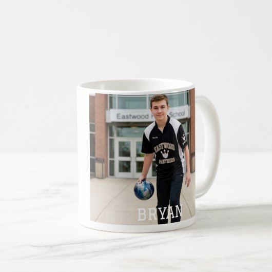 Personalisiertes Abschlussfoto 2026 Bowling Kaffeetasse (VorderseiteRechts)