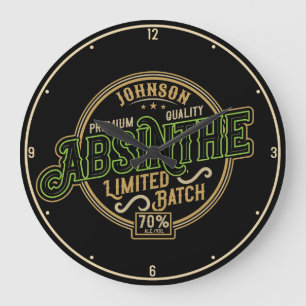 Personalisiertes Absinth-Kräuter-Spirituosen-Etike Große Wanduhr