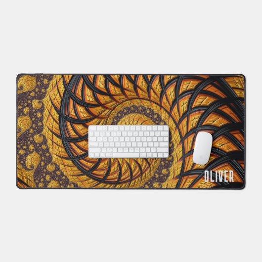 Personalisiertes Abstraktes Black Gold Spiral Frak Schreibtischunterlage (Tastatur & Maus)