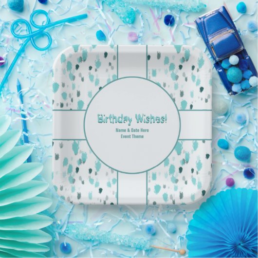 Personalisiertes Abstraktes Blau, Grau Paint Splas Pappteller (Party)