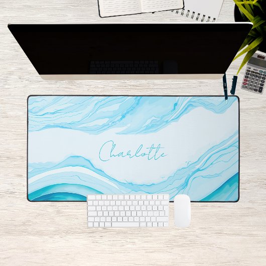 Personalisiertes Abstraktes blaues Aquarell Großes Schreibtischunterlage