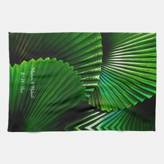 Personalisiertes Abstraktes Jungle Leaf Fächerpalm Geschirrtuch (Horizontal)