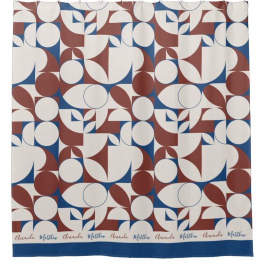 Personalisiertes Abstraktes Maroon Navy Circle Des Duschvorhang (Vorderseite)