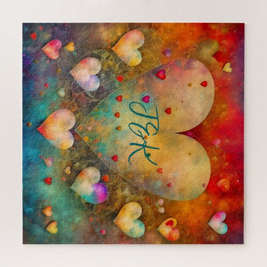 Personalisiertes Abstraktes Papier Mache Hearts Puzzle (Horizontal)