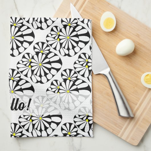 Personalisiertes Abstraktes Schwarz-Weiß-Design | Geschirrtuch (Viertel Falte)