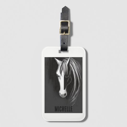 Personalisiertes Abstraktes Schwarz-Weiß-Pferd Gepäckanhänger (Vorderseite Vertikal)