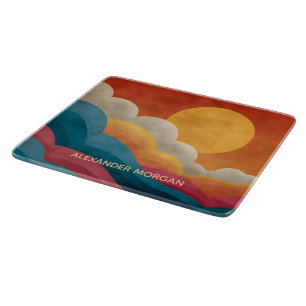Personalisiertes abstraktes Sonnenuntergangs-Glas- Schneidebrett