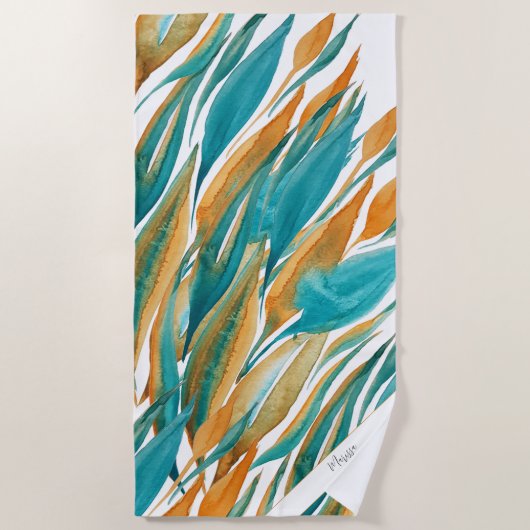 Personalisiertes Abstraktes Türkis und Rost Strandtuch (Vorderseite)