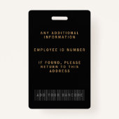 Personalisiertes Abzeichen in Schwarz und Gold Ausweis (Rückseite)