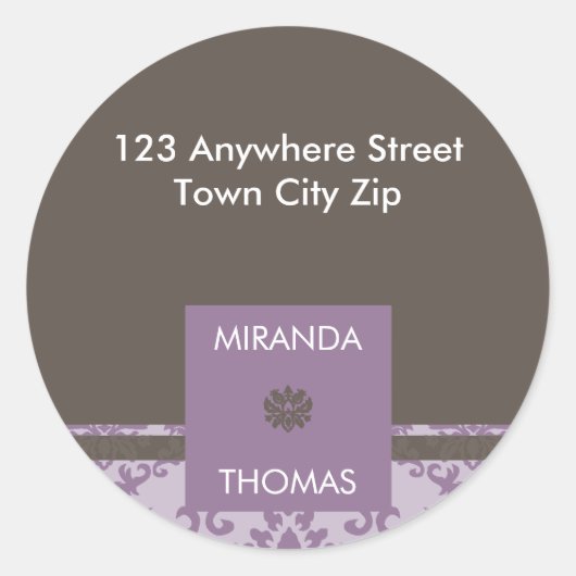 PERSONALISIERTES ADRESSE-ETIKETT:: Damastfarben 7B Runder Aufkleber (Vorderseite)