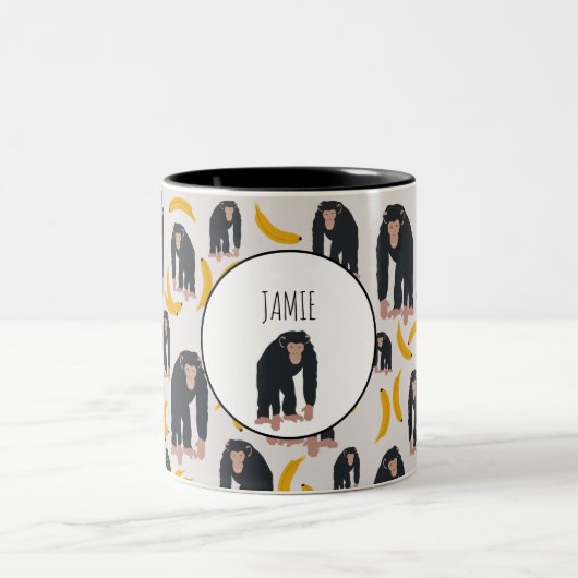 Personalisiertes Affen-Schimpansen- und Bananenmus Zweifarbige Tasse (Mittel)