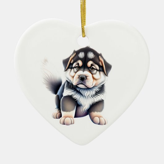 Personalisiertes Alaskan Malamute Welpe Hund Herz Keramik Ornament (Vorne)