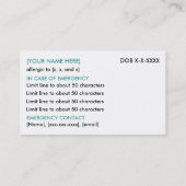 Personalisiertes Allergikerrestaurant & ICE Card - Visitenkarte (Rückseite)