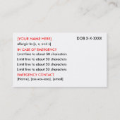 Personalisiertes Allergikerrestaurant & ICE Card Visitenkarte (Rückseite)