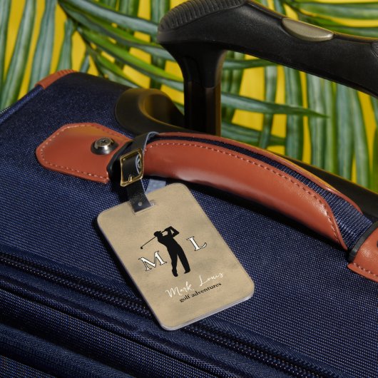 Personalisiertes, altbraunes Monogramm Golfer Gepäckanhänger (Vorderseite Insitu 1)