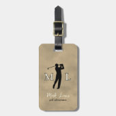 Personalisiertes, altbraunes Monogramm Golfer Gepäckanhänger (Vorderseite vertikal)