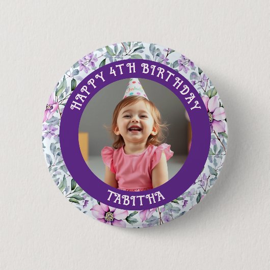 Personalisiertes Alter, Name und Foto Geburtstag Button (Vorderseite)