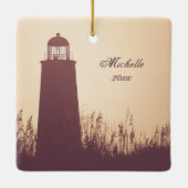 Personalisiertes Altes Kap Henry Leuchtturm Weihna Keramikornament (Rückseite)