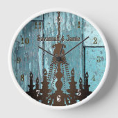 Personalisiertes altes Rustikales Aqua Wood Kronie Wanduhr (Vorderseite)