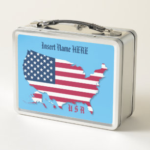 Personalisiertes amerikanisches Flag, Map Red Whit Metall Brotdose