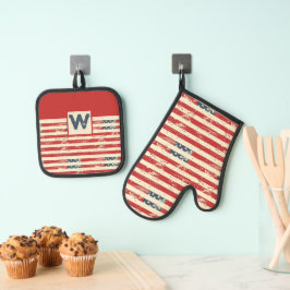 Personalisiertes amerikanisches Flaggenmuster Ofenhandschuh & Topflappen-Set