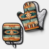 Personalisiertes amerikanisches Südwestdesign Ofenhandschuh & Topflappen-Set (Vorderseite/Rückseite)