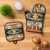 Personalisiertes amerikanisches Südwestdesign Ofenhandschuh & Topflappen-Set (Oben Unten)