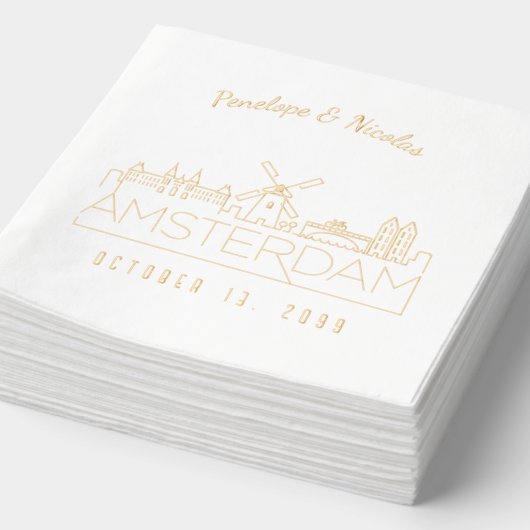 Personalisiertes Amsterdam Wedding Napkins Gold Fo Servietten Mit Folie (Ausschnitt)