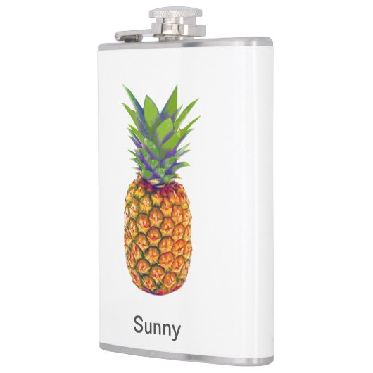 Personalisiertes Ananas Obst auf Weiß Flachmann (Links)