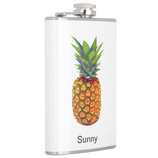 Personalisiertes Ananas Obst auf Weiß Flachmann (Rechts)