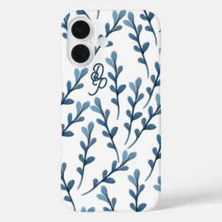 Personalisiertes anfängliches blaues Leaf-Wasserfa iPhone 16 Hülle
