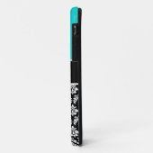 Personalisiertes Anfangsaqua-Schwarz-Damast-Muster Case-Mate iPhone Hülle (Hinten/Links)