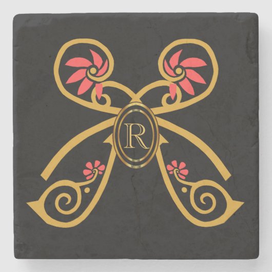 Personalisiertes Anfangsgold-Schmetterlingmonogram Steinuntersetzer (Vorderseite)