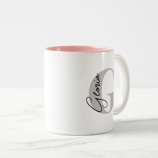 Personalisiertes Anfangsschreiben | Monogramm mode Zweifarbige Tasse (VorderseiteRechts)