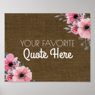 Personalisiertes Angebot Floral Rustic Burlap Si Poster