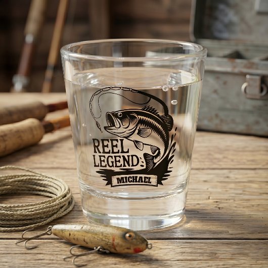 Personalisiertes Angelglas Reel Legend Schnapsglas