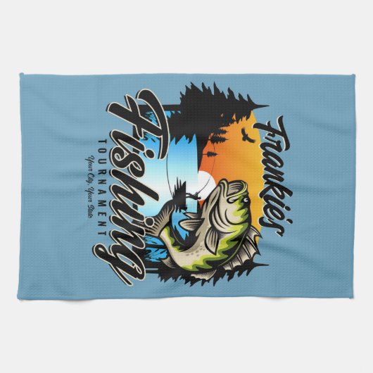 Personalisiertes Angelturnier Fischfeindlichkeit Geschirrtuch (Horizontal)