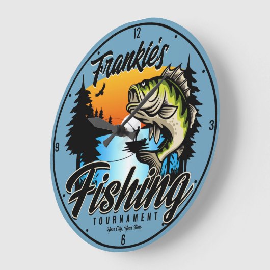 Personalisiertes Angelturnier Fischfeindlichkeit Große Wanduhr (Winkel)