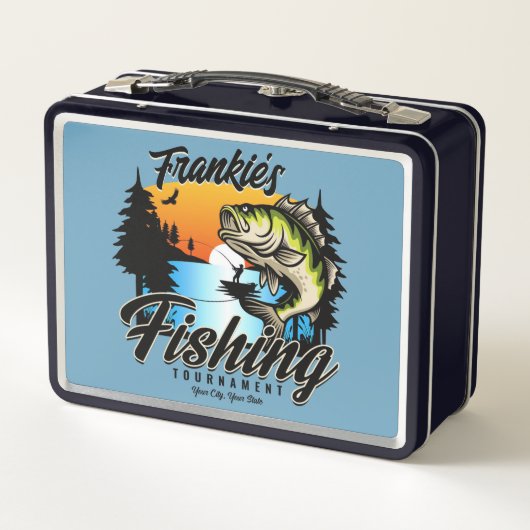 Personalisiertes Angelturnier Fischfeindlichkeit Metall Brotdose (Rückseite)